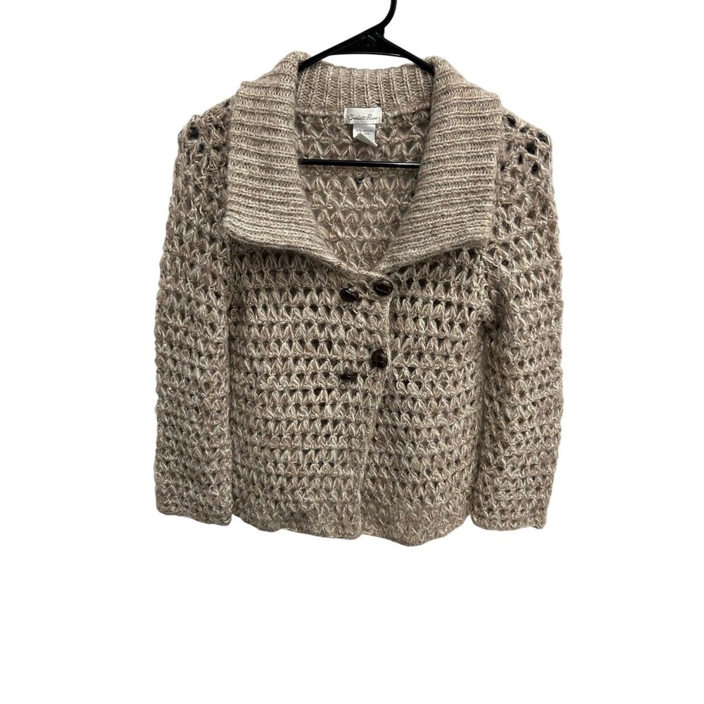 Charlotte Russe Open Knit Shawl Collar Sweater Cardigan Size S Beige Wool Blend